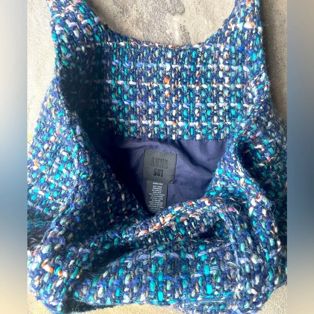 Anna Sui Multi Tweed Tote-Turquoise Tweed